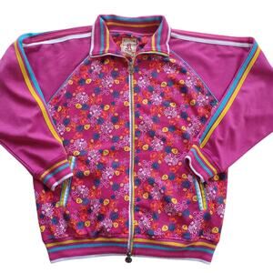 Kanji Premium Vintage Y2K Hot Pink Skulls Zip Up Collared Jacket XL